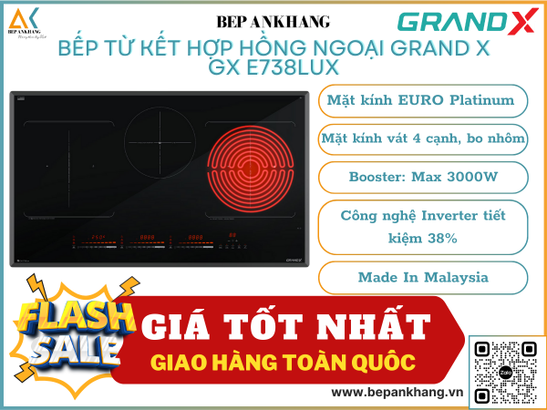 Bếp điện từ 3 vùng nấu Grand X GX E738Lux - Made In Malaysia